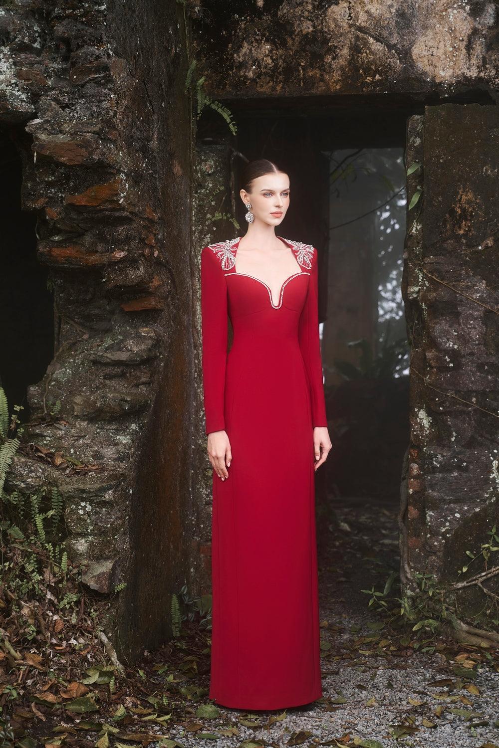 Shoulder Crystal-Embellished Straight Dress